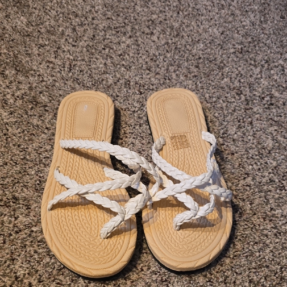 Braided Strap Women's Sandals in Beige and White - Picture 2 of 3